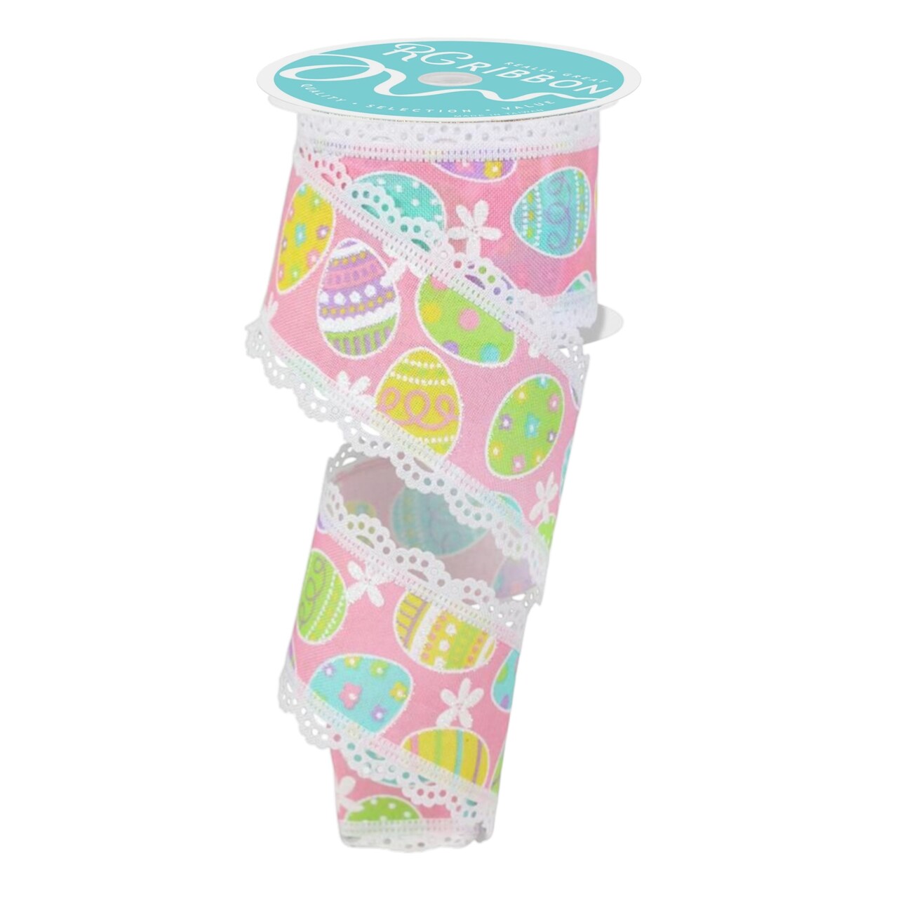 RG Ribbon: Easter Egg Pattern Ribbon with Scalloped Laced Wired Edges - 2.5" Inch x 10 Yards / 30' Feet